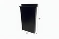 Black rectangular box with dimensions on a white background