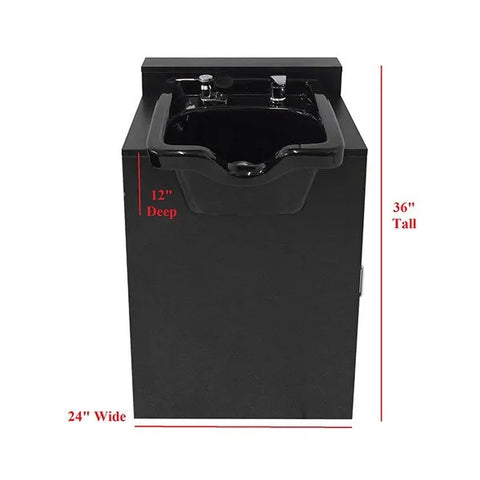 Black Square CERAMIC Beauty Salon Shampoo Bowl and Floor Cabinet w/ Storage MSR-B41-B41C