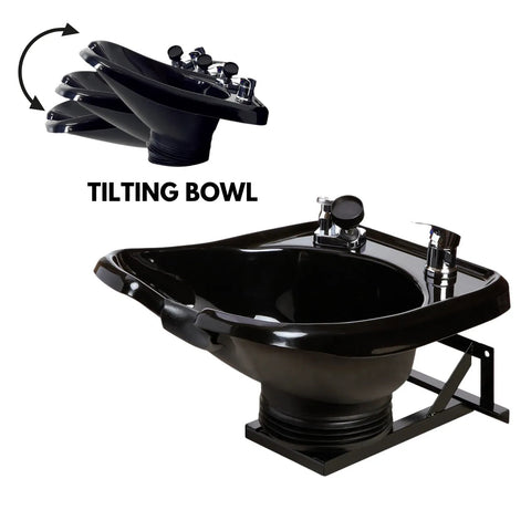 Black ABS Plastic Tilting Shampoo Bowl Wall Mounting - Ergonomic Professional Sink