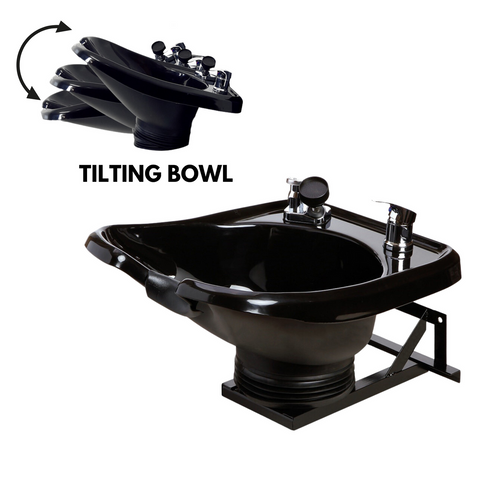 ABS Plastic Tilting Shampoo Bowl on Cabinet with Auto-Reclining Chair - Ergonomic Salon Station Package