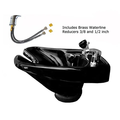 Black Ceramic Tilting Shampoo Bowl Wall Mounted - Luxury Ergonomic Beauty Salon Equipment