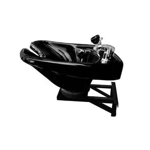 Black Ceramic Tilting Shampoo Bowl Wall Mounted - Luxury Ergonomic Beauty Salon Equipment