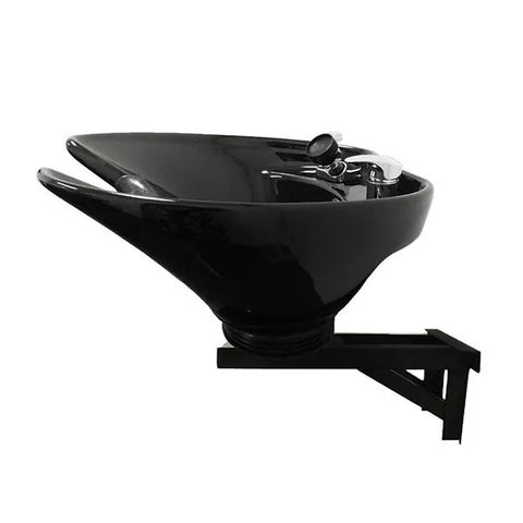 Professional Ceramic Shampoo Bowl Station with Wall-Mount Tilting Bowl & Auto-Reclining Chair - Complete Salon Backwash Unit