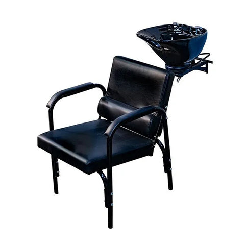 Professional Ceramic Shampoo Bowl Station with Wall-Mount Tilting Bowl & Auto-Reclining Chair - Complete Salon Backwash Unit