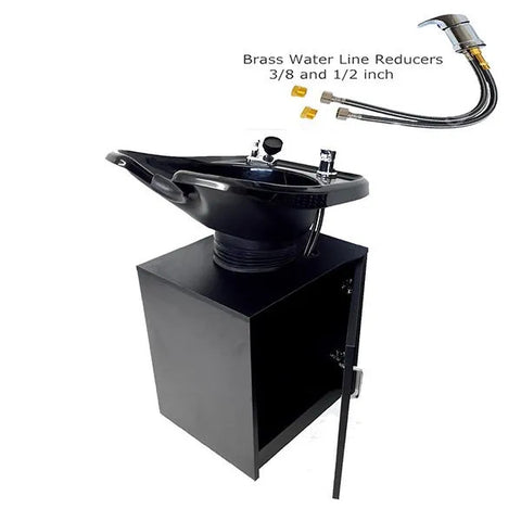 Tilting ABS Plastic Shampoo Bowl on top of Black Cabinet -TLC-B13WT-Tiltingcabinet - eMark Beauty