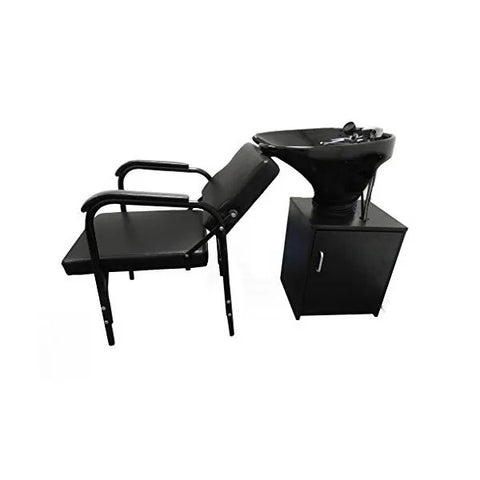 Luxury Black Ceramic Tilting Shampoo Bowl on Cabinet with Auto-Reclining Chair - Premium Salon Station