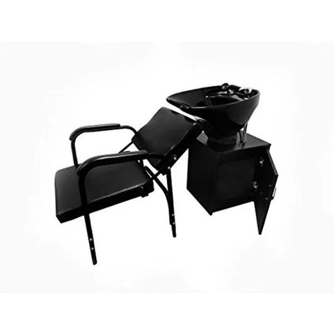 Luxury Black Ceramic Tilting Shampoo Bowl on Cabinet with Auto-Reclining Chair - Premium Salon Station