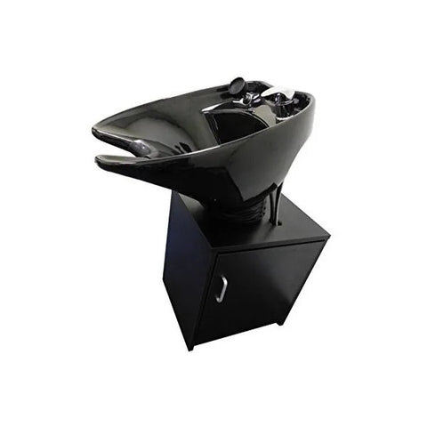 Luxury Black Ceramic Tilting Shampoo Bowl on Cabinet with Auto-Reclining Chair - Premium Salon Station