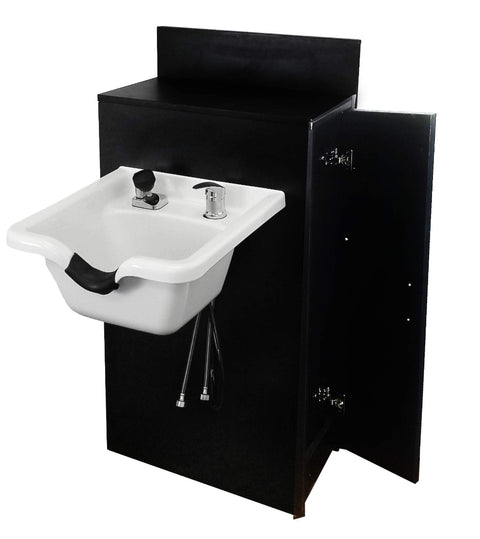 Beauty Salon White ABS Plastic Shampoo Bowl Mounted on Storage Cabinet TLC-W11-BC42