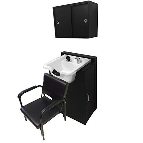 White ABS Plastic Shampoo Bowl with Floor Cabinet, Towel Warmer & Auto-Reclining Chair - Complete Salon Package