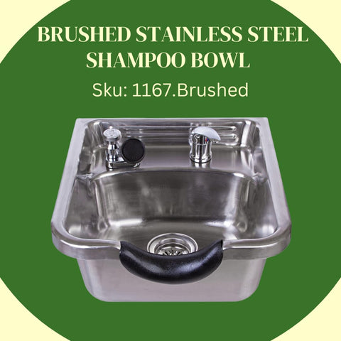 Brushed Stainless Steel Shampoo Bowl - Professional Salon Sink for Wall or Cabinet Mount