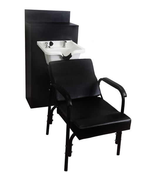 White ABS Plastic Shampoo Bowl with Large Storage Cabinet & Auto-Reclining Chair - Clean Salon Station