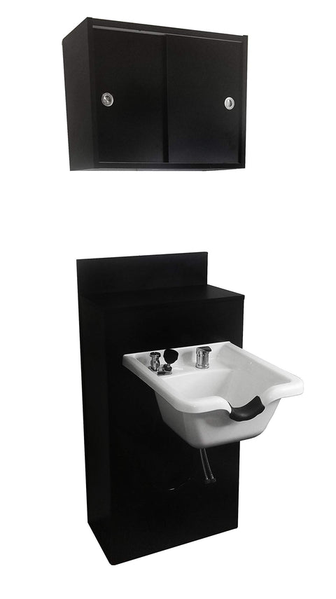 eMarkBeauty ABS Plastic Shampoo Bowl and Large Cabinet with Storage and Counter Top. All U.S. Compliant Fixtures
