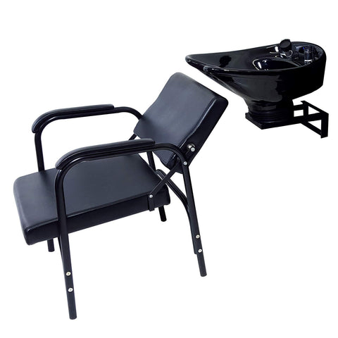 Ceramic Wall Mounted Tilting Shampoo Bowl with Auto-Reclining Chair - Premium Space-Saving Salon Station