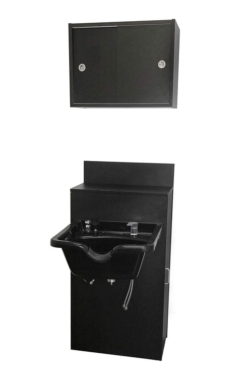 eMarkBeauty Beauty Salon ABS Plastic Shampoo Bowl Extra Wide Mounted on Storage Cabinet with Upper Towel Cabinet TLC-B22-BC42-TC