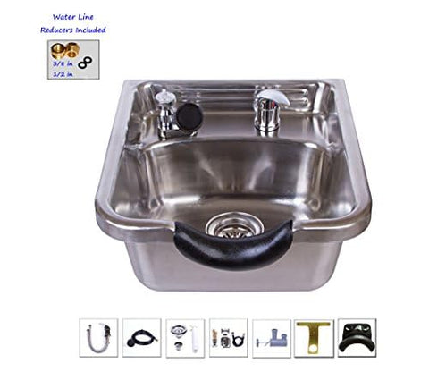 Brushed Stainless Steel Shampoo Bowl - Professional Salon Sink for Wall or Cabinet Mount