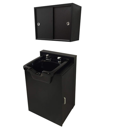 eMark Beauty Square ABS Plastic Shampoo Bowl Floor & Towel Cabinet Package w/Chair TLC-B11-FC-TC-216