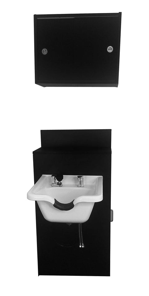 eMarkBeauty ABS Plastic Shampoo Bowl and Large Cabinet with Storage and Counter Top. All U.S. Compliant Fixtures