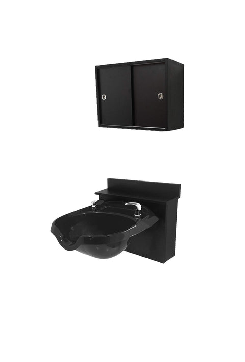 Round ABS Plastic Shampoo Bowl Sink Black Cabinet Towel Storage Cabinet TLC-B12-KRGT-BC16-TC