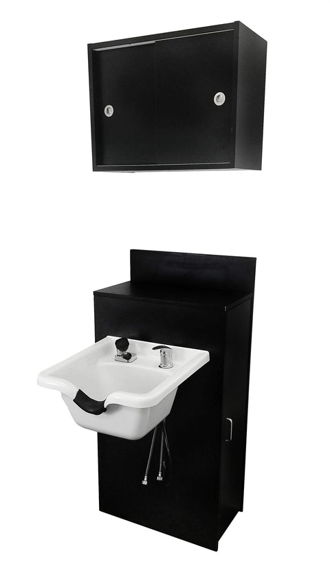 eMarkBeauty ABS Plastic Shampoo Bowl and Large Cabinet with Storage and Counter Top. All U.S. Compliant Fixtures
