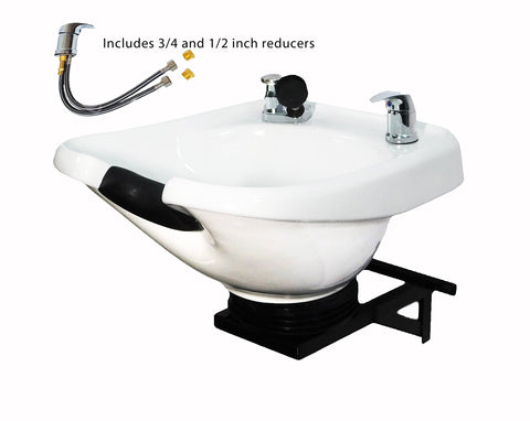 White Ceramic Tilting Shampoo Bowl Wall Mounted - Professional Ergonomic Salon Sink