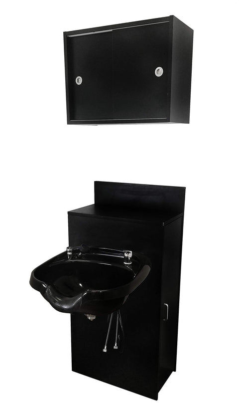 eMarkBeauty Round Backwash Salon ABS Plastic Shampoo Bowl Mounted on Storage Cabinet with Upper Towel Cabinet TLC-B12-BC42-TC