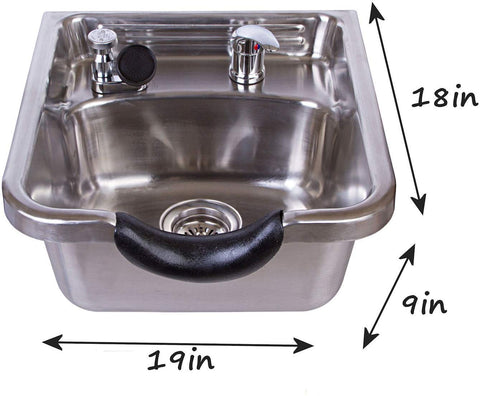 eMarkbeauty Stainless Steel Salon Shampoo Bowl w Black Floor Cabinet TLC-1167-FC